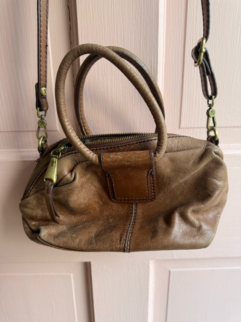 HOBO Distressed Brown Leather Crossbody Satchel